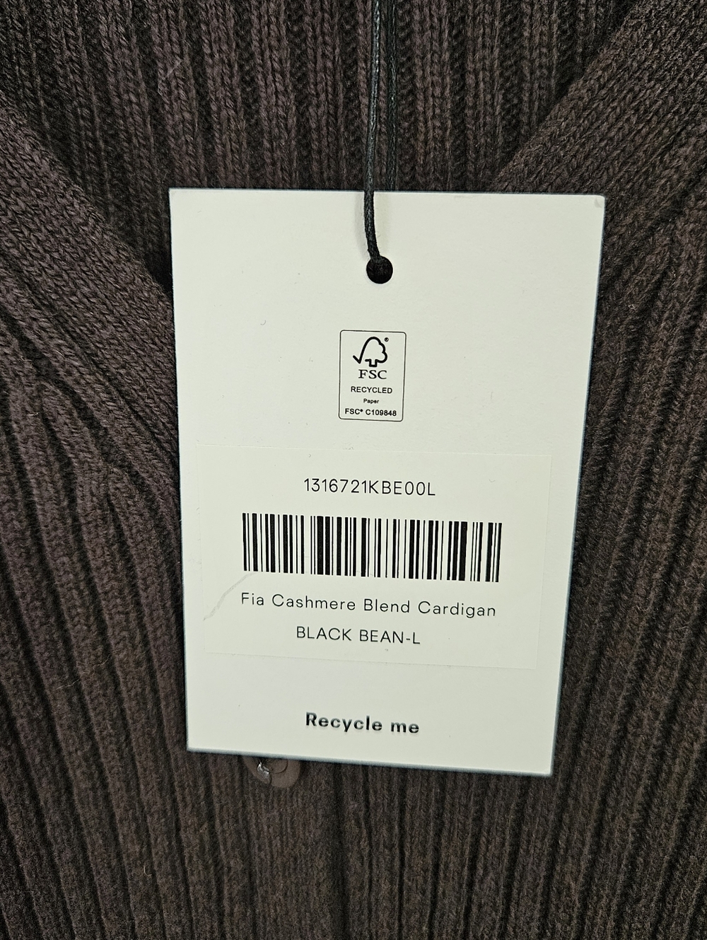 SOLD NWT Reformation Fia Cotton Cashmere Blend Cardigan Sz L Brown Ribbed - Picture 8 of 13